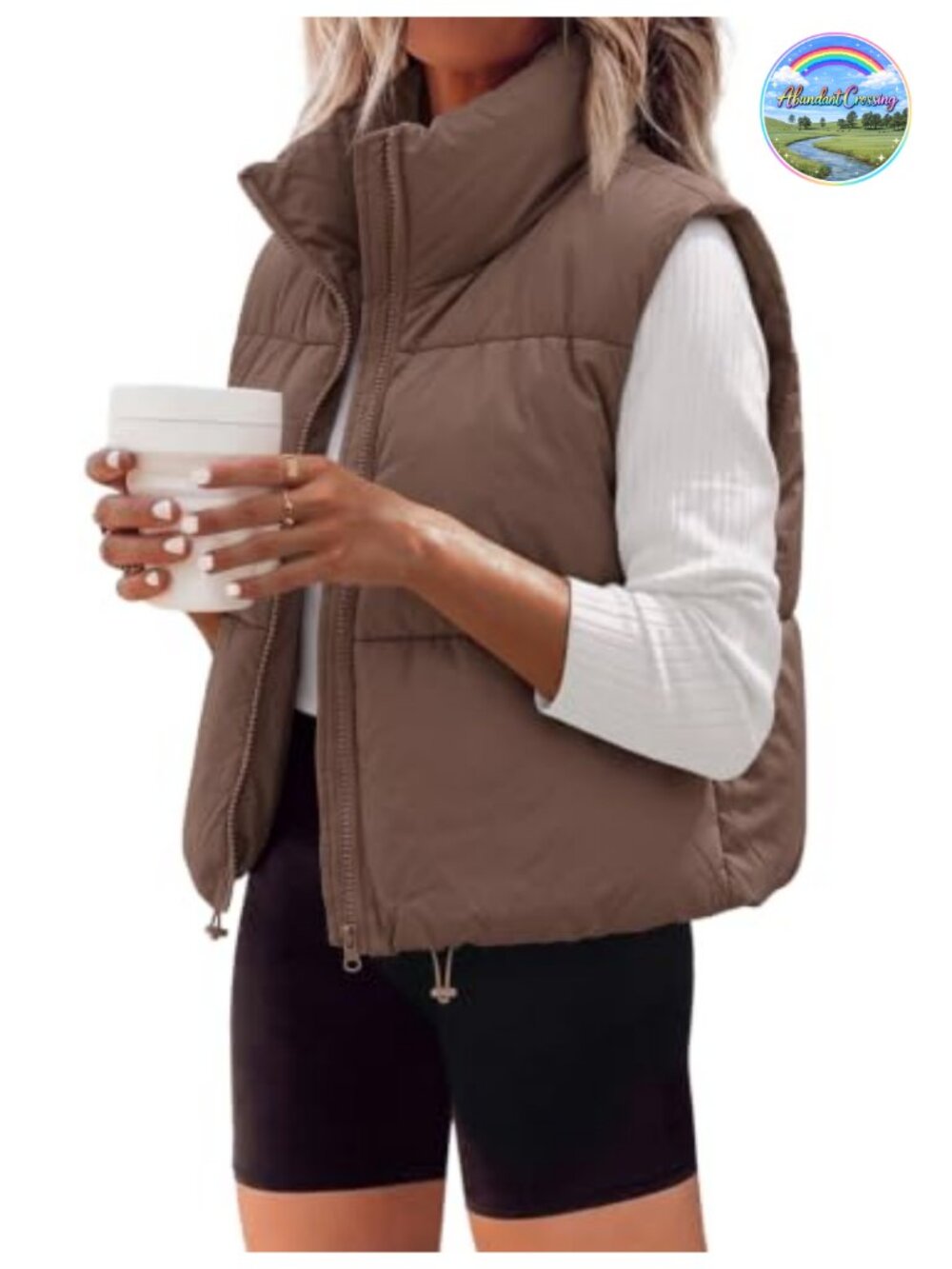 Cropped Puffer Vest Zip Up Stand Collar Sleeveless Quilted Padded